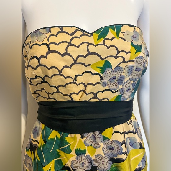 ANTHROPOLOGIE MOULINETTE SOEURS SZ 8 STRAPLESS FLORAL COLORFUL DRESS BOHO CHIC - Picture 3 of 11